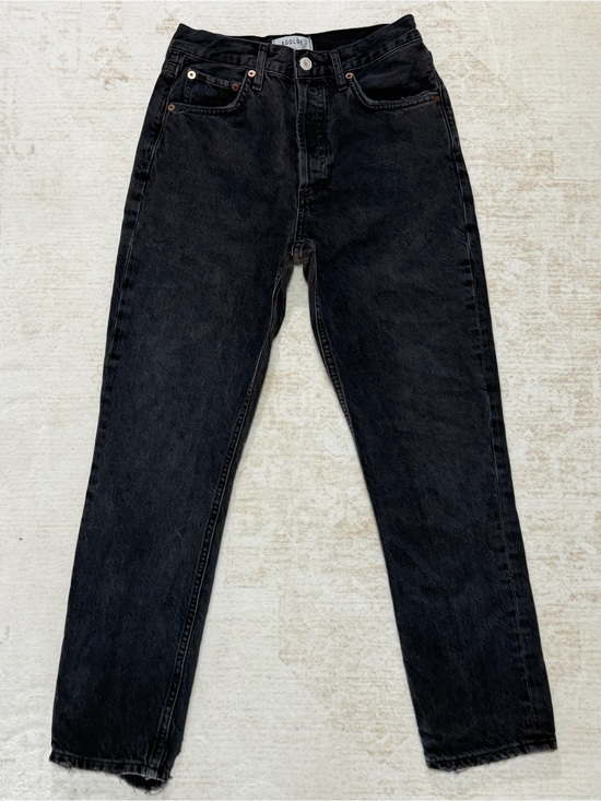 Agolde Denim - AGOLDE Riley High Rise Straight Crop Jeans 24 Black Washed Distressed Hem